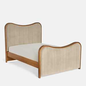 Base de Cama de Madera de Teca Estilo Campestre Francés con Tapicería de Terciopelo, Muebles de Lujo - Product Image 1