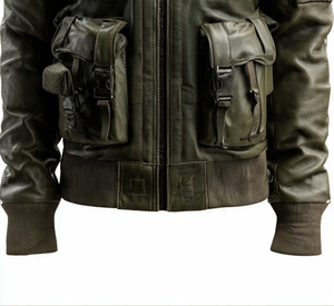 Veste en cuir tactique pour homme avec col rabattable - Product Image 2