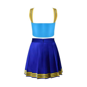 Uniforme de animadora blanco y azul para mujer con logo amarillo, top sin mangas y falda plisada para adultos, nuevo diseño, precio al por mayor. - Product Image 2