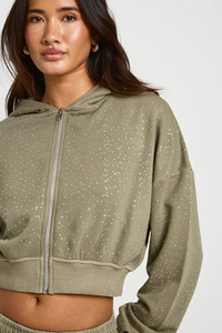 OEM Custom Logo Washed Rhinestone Boxy Crop Zip Hoodie And Shorts <b>Women's</b> Tracksuits Cotton Breathable Gymwear <b>Women</b> <b>Sweatsuits</b> - Product Image 4