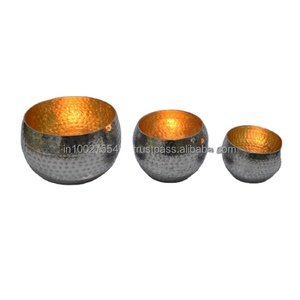 Bol de service rond en aluminium de style américain, fait à la main, poli or, pour la maison, la fête, décoration - Product Image 1