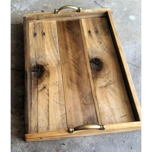 Bandeja de Madera Hecha a Mano con Grabado Simple, Asas de Hoja de Oro, Bandejas Decorativas Ecológicas para Vajilla de Hotel y Restaurante - Product Image 6