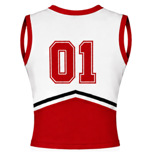 Haut d'uniforme de cheerleading rouge sans manches, col en V, pour compétition de danse d'équipe, entraînement et vêtements de sport - Product Image 2