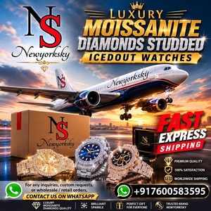 Newyorksky Luxury Moissanite Diamond Studded Icedout Watch Analog Quartz Men's 41mm <b>Round</b> Case Stainless Steel Band - Product Image 1