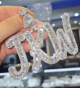 Luxury Men's 925 Silver Moissanite <b>Pendant</b> Custom <b>Name</b> <b>Necklace</b> Gold Plated Hip Hop Statement Jewelry Featuring Diamond Charms - Product Image 3