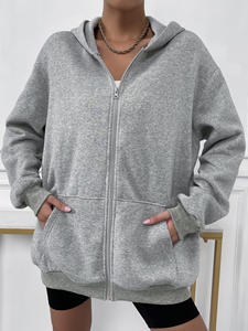 Sweat-shirt surdimensionné personnalisé pour femmes, sweat-shirt thermique à épaules tombantes, fermeture éclair, sweat-shirt à capuche, fabrication 2024 - Product Image 6