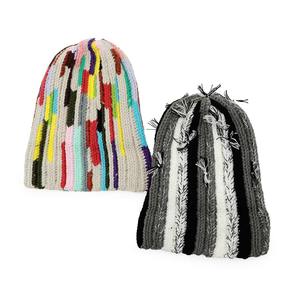 Gorro de Punto Hecho a Mano con Diseño Desgastado y Bordado, Gorro de Invierno Unisex a Rayas, Informal, para Esquí, Uso Diario, 100% Acrílico, Moda Urbana - Product Image 5