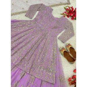 Atractivo Conjunto de Top y Lehenga con Bordado de Georgette y Lentejuelas con Dupatta Color Lavanda - Product Image 5