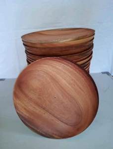 Round Wooden <b>Plate</b> Rustic Solid Wood Food Serving Tray Durable Reusable Dinner <b>Plate</b> for <b>Snacks</b> Fruits Desserts and Meals - Product Image 4
