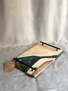 Handcrafted Ocean Blue <b>Epoxy</b> Resin Wooden Serving Tray with Durable Gold Metal Handles for Kitchen, <b>Coffee</b> <b>Table</b> & Gift Giving - Product Image 6
