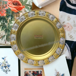 Plateau de service rond en fer plaqué or et argent de qualité supérieure, plat décoratif pour table à manger, cuisine, maison, présentation - Product Image 4