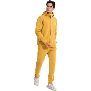 Conjunto Deportivo Unisex con Capucha y Cremallera, Color Amarillo, Sudadera y Pantalones Deportivos, Poliéster/Algodón, Invierno - Product Image 1