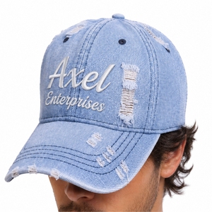 Unisex Distressed Denim Baseball <b>Cap</b> Custom Embroidery Adjustable stripe <b>Vintage</b> Style Adjustable Fit Distressed Style <b>Cap</b> - Product Image 6