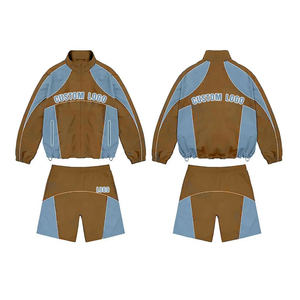 Men Winter Hooded Two Piece Custom Windbreaker Sports Shorts And Zip-Up Hoodie Tracksuit Sweat Suit Short Set - Product Image 6