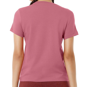 Women's <b>Pink</b> Crew Neck Short Sleeve T-Shirt Regular Fit Solid Color Breathable Eco-Friendly Casual Nonwoven 100% Organic Cotton - Product Image 5