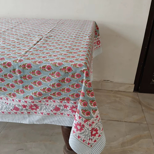 Mantel rectangular de algodón puro con estampado moderno hecho a mano, hermoso bloque de mano impreso, estilo de granja indio para fiestas de boda - Product Image 1