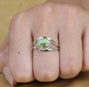 Anillo de mujer de Ley 925 al por mayor hecho a mano declaración verde cobre turquesa diamante conjunto perfecto regalo de San Valentín - Product Image 3