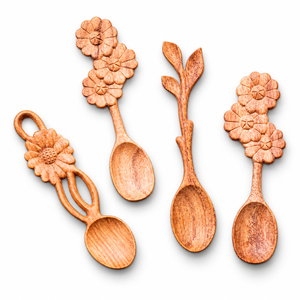 Collection de cuillères en bois Artisan Doussie, manche long, résistantes à la chaleur, lavables au lave-vaisselle, ustensiles de cuisine durables, fournisseur en gros - Product Image 1