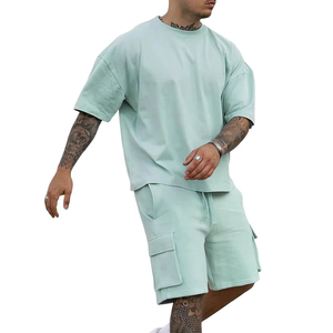 Ensemble court décontracté pour homme en polyester/coton respirant coupe-vent pour l'été - Product Image 1