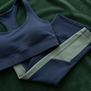 Ensemble de yoga pour femmes, bleu marine et vert, avec soutien-gorge de sport et leggings taille haute, idéal pour la gym, le fitness et l'entraînement - Product Image 6