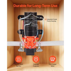 12V DC 1.2 GPM (4.5 L/min) 2 Chamber Self Priming Diaphragm Water Pump with 80 PSI Max Pre Marine Pumps with 2 <b>Hose</b> <b>Clamps</b> - Product Image 5