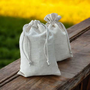 Hemp <b>Drawstring</b> Bag Natural Color Gift Craft Storage <b>Pouch</b> Reusable Eco Friendly Solid Pattern Custom branding screen printing - Product Image 3