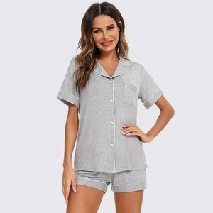 All'ingrosso <span class=keywords><strong>pigiama</strong></span> in tinta unita Set da donna per adulti morbido <span class=keywords><strong>pigiama</strong></span> modale in <span class=keywords><strong>cotone</strong></span> a manica corta Set di indumenti da notte con pantaloncini - Product Image 3