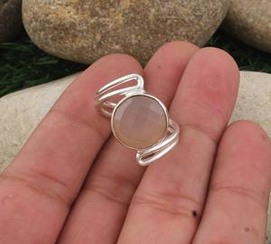 Bague en argent sterling 925 avec disque en quartz rose naturel, à double anneau, pour femme, bijoux de mariage géométriques artisanaux, vente en gros - Product Image 4