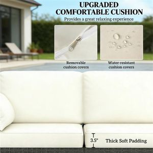 Divano da Esterno in Vimini Bianco Crema per Giardino, Terrazza e Cortile, Seduta Doppia - Product Image 3