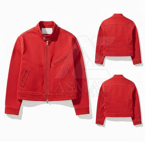 Veste en jean zippée pour homme, couleur rouge unie, style décontracté streetwear, effet délavé et usé, 2026 - Product Image 4