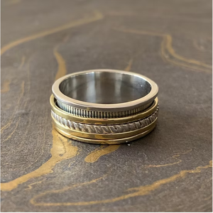 Anillo Giratorio de Dos Tonos de Plata de Ley 925, Anillo Antiestrés de Banda Ancha Giratorio Sencillo, Joyería a Precio Mayorista - Product Image 4