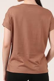 STELLAR Casual Business Office Wear 100% Cotton Solid Brown O-Neck Women <b>Tshirt</b> <b>Summer</b> Short Sleeve Regular Fit Knitted 240g - Product Image 2