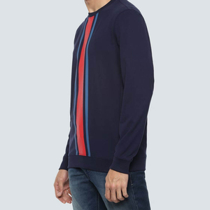 <b>Men's</b> Navy Crew Neck <b>Sweatshirt</b> With <b>Red</b> And Blue Striped Design Regular Fit Casual Wear Knitted Pullover Winter Wear <b>Sweatshirt</b> - Product Image 3