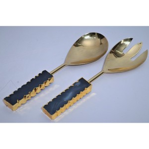 Hot Selling Customizable Gold Salad Servers <b>Set</b> With Blue Agate Resin Handles Metal Salad <b>Tools</b> - Product Image 2