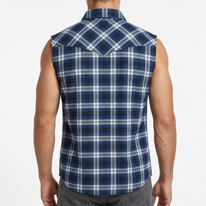Camisa de Franela a Cuadros sin Mangas para Hombre, de Alta Calidad, con Aberturas Deshilachadas en los Brazos, Estilo Casual, Cierre de Botones, Corte Ajustado, 100% Algodón Transpirable - Product Image 3