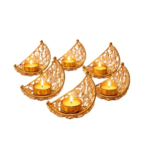 Nordic Style Gold Leaf Votive Candle Holders <b>Set</b> Of 2 Metal Table Decorative Tealight Stand for Christmas Wedding Diwali Decor - Product Image 2