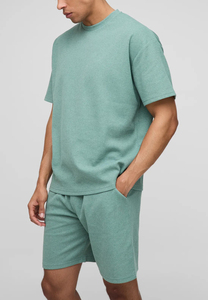 เสื้อยืดวาฟเฟิลพิมพ์ลายคุณภาพสูง ชุดเซ็ตขาสั้นสำหรับผู้ชาย เสื้อผ้าลำลองฤดูร้อน แฟชั่นทันสมัย ทรงปกติ ชุด 2 ชิ้น ผ้าฝ้าย 100% - Product Image 6