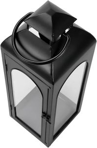 Lanterne à bougie en métal noir mat avec panneau en verre, lanterne suspendue portable, pot décoratif fait main pour la maison, les fêtes, les mariages, le balcon - Product Image 2