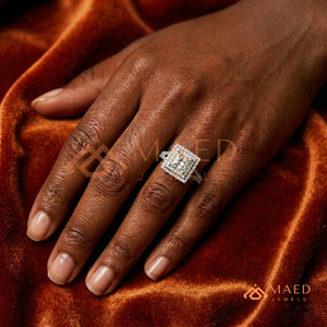 925 Sterling Silver Princess Cut Moissanite/Diamond Engagement <b>Ring</b> for Women, Double Halo Pave Diamond <b>Split</b> Shank <b>Ring</b> - Product Image 4
