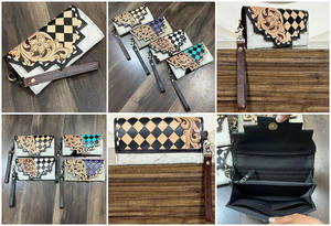 Cartera de Mujer de Cuero Vacuno de Lujo, Diseño de Alta Gama 2026, Hecha a Mano, Cuero Genuino a Cuadros, con Correa de Muñeca Desmontable - Product Image 2