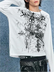 เสื้อยืดคอกลมแขนยาวผ้าฝ้ายทรงโอเวอร์ไซส์สำหรับผู้ชาย พิมพ์ลายตามสั่ง - Product Image 3