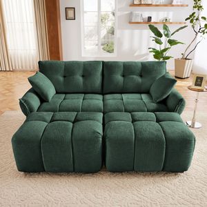 Comodo Set Divano a 2 Posti in Tessuto Chenille con 2 Pouf e Cuscini Decorativi per Soggiorno, Appartamento o Dormitorio - Product Image 3