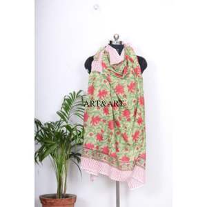 Pareo de algodón con diseño floral, estampado a mano con bloques de madera, pañuelo de alta demanda, cubierta de playa, sarong indio suave, precio al por mayor - Product Image 6