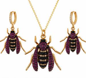 Parure de collier et boucles d'oreilles personnalisées plaquées rhodium, pendentif abeille micro-pavé, chaîne câble, bijoux de luxe pour femme, idéal pour mariée - Product Image 3