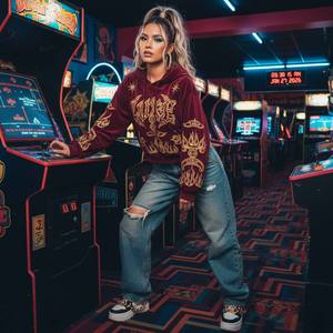 Sweat à capuche Y2K Streetwear pour femme, velours bordeaux épais de luxe, haute qualité 400 g/m², avec logo frontal, hiver automne - Product Image 5