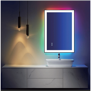 Specchio LED 28x36 Pollici con RGB a Tripla Temperatura di Colore, Pulsante Smart Touch, Cornice in Vetro Temperato per Illuminazione Soggiorno - Product Image 1