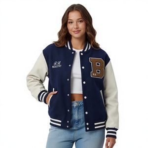 Chaqueta Varsity Corta BROTHERS BOND INDUSTRY para Mujer, Estilo Bomber Casual de Escuela Secundaria, Chaqueta de Béisbol de Invierno con Estampado Moderno Doble - Product Image 5