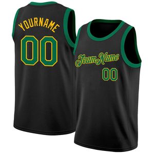 Custom Men's Basketball Jersey Black Green <b>Yellow</b> Mesh Sleeveless O-Neck Breathable Sporty <b>Tank</b> <b>Top</b> With Name And Number - Product Image 2