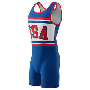 Combinaison de lutte imprimée blanche et bleue pour jeunes et hommes, uniforme de lutte en spandex, combinaison de musculation avec logo d'équipe, combinaison de gym - Product Image 5
