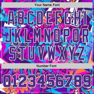 Camiseta de Baloncesto Personalizada con Patrón de Grafiti Morado y Blanco, Letras 3D, Nombre del Equipo y Número Bordados - Product Image 5